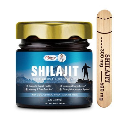 Alliwise Pure Himalayan Shilajit Resin with Fulvic Acid & 85+ Trace Minerals Complex for Energy & Immune Support - 60g (2.12oz)