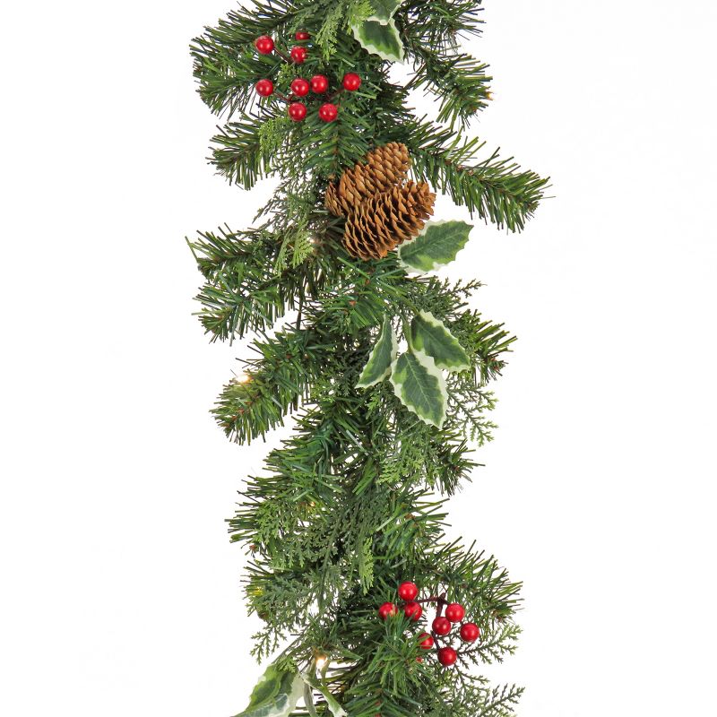 National Tree Company First Traditions Pre-Lit Christmas Evergeen Garland with Pinecones and Berries, Warm White LED Lights, Plug In, 6 ft, 3 of 6