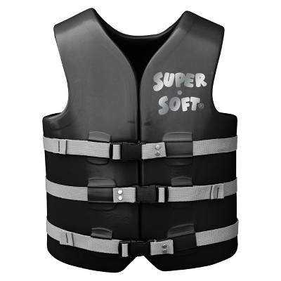 TRC Recreation Super Soft Vinyl Coated Foam USCG Type III PFD Adult Water Safety Life Jacket Vest, Black, Extra Large XL