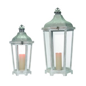 Transpac Wood 31.25 in. Gray Spring Nesting Rustic Lanterns Set of 2 - 1 of 4