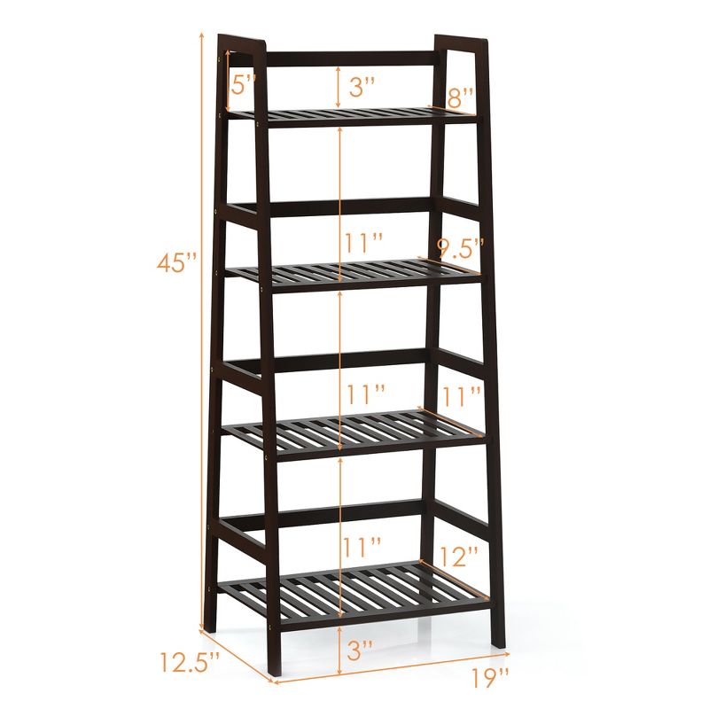 Costway 4-Tier Bamboo Ladder Shelf Plant Display Stand Rack Bookshelf Dark Brown, 5 of 10