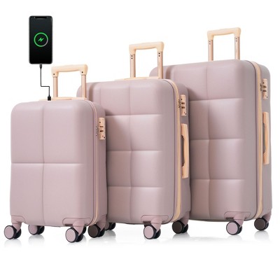 3 PCS Expandable ABS Hard Shell Luggage Set with Cup Holder, Spinner Wheels and TSA Lock,  20" with USB Port 4Q - ModernLuxe
