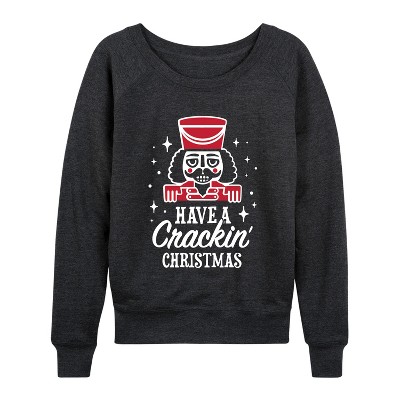 Women's - Instant Message - Crackin Christmas Lightweight French Terry Wide Neck Long Sleeve Graphic Shirt