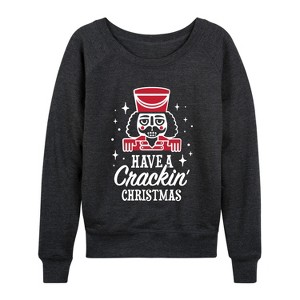 Women's - Instant Message - Crackin Christmas Lightweight French Terry Wide Neck Long Sleeve Graphic Shirt - 1 of 4