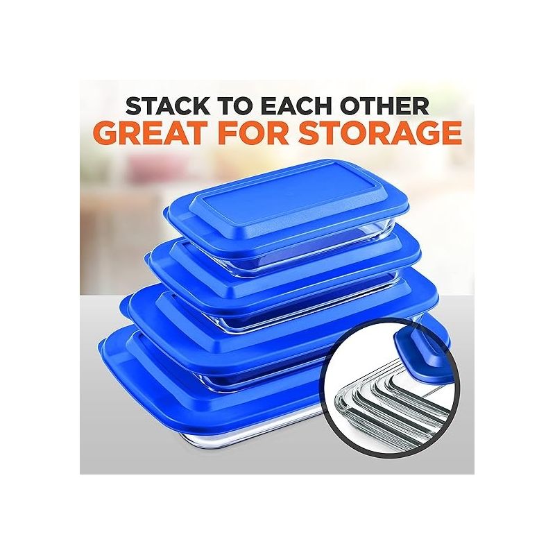 SereneLife Rectangular Glass Bakeware Set - 4 Sets of High Borosilicate with PE Lid, Heat-Resistant, Blue, 5 of 8