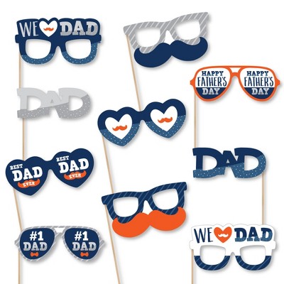 Big Dot of Happiness Happy Father's Day Glasses - Paper Card Stock We Love Dad Party Photo Booth Props Kit - 10 Count