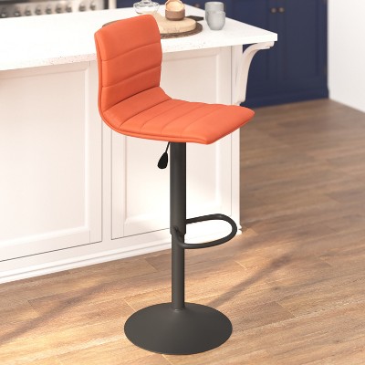 Cognac Vinyl Adjustable Swivel Barstool with Black Metal Base