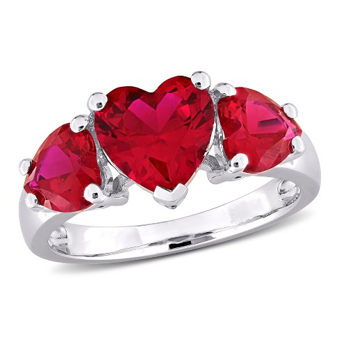 EVERLY JEWELRY  |   Sterling Silver 4 4/5 CT TGW Created Ruby 3 Stone Ring - image 1 of 4