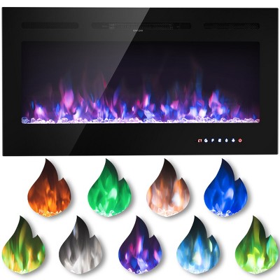 40-Inch Black Tempered Glass Electric Fireplace with Multi-Color Flames