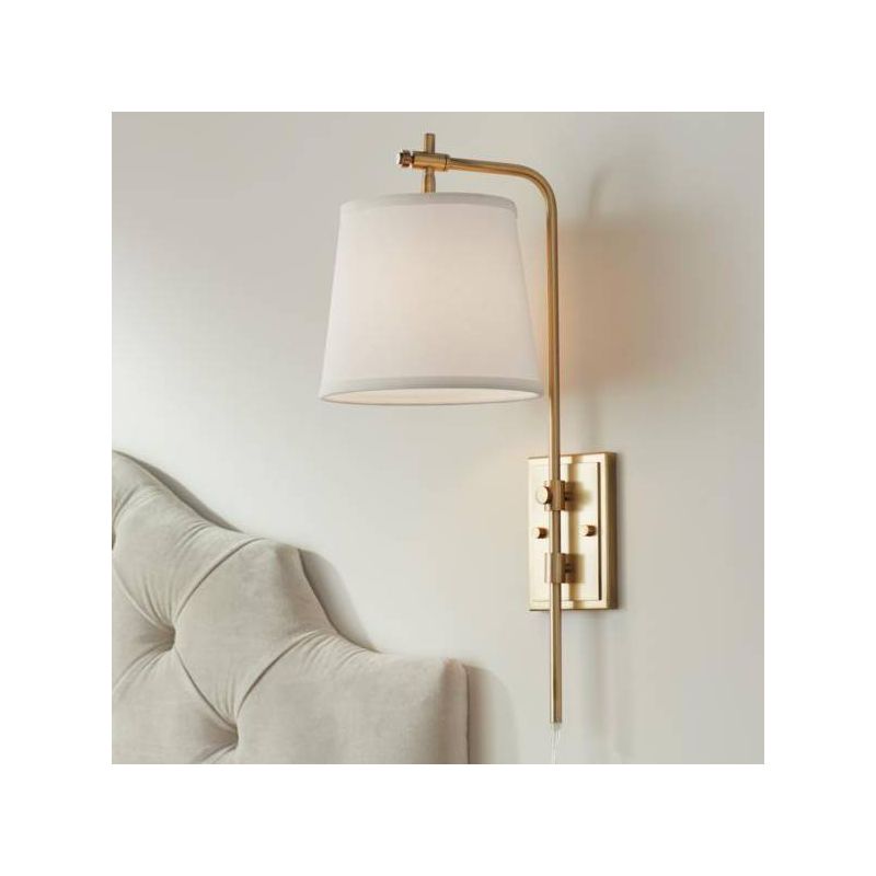 Barnes and Ivy Seline Modern Wall Lamp with Dimmer Warm Gold Metal Plug-in 7" Light Fixture Adjustable Off White Shade for Bedroom Living Room House, 2 of 10
