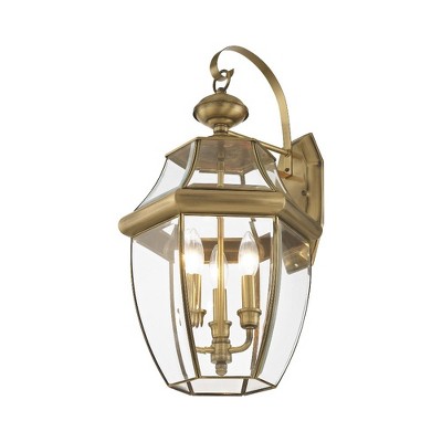Antique Brass 3-Light Outdoor Wall Lantern with Clear Glass