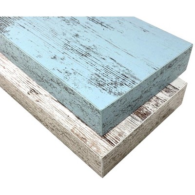 Blue and White Rectangular Floating Wood Shelves Set