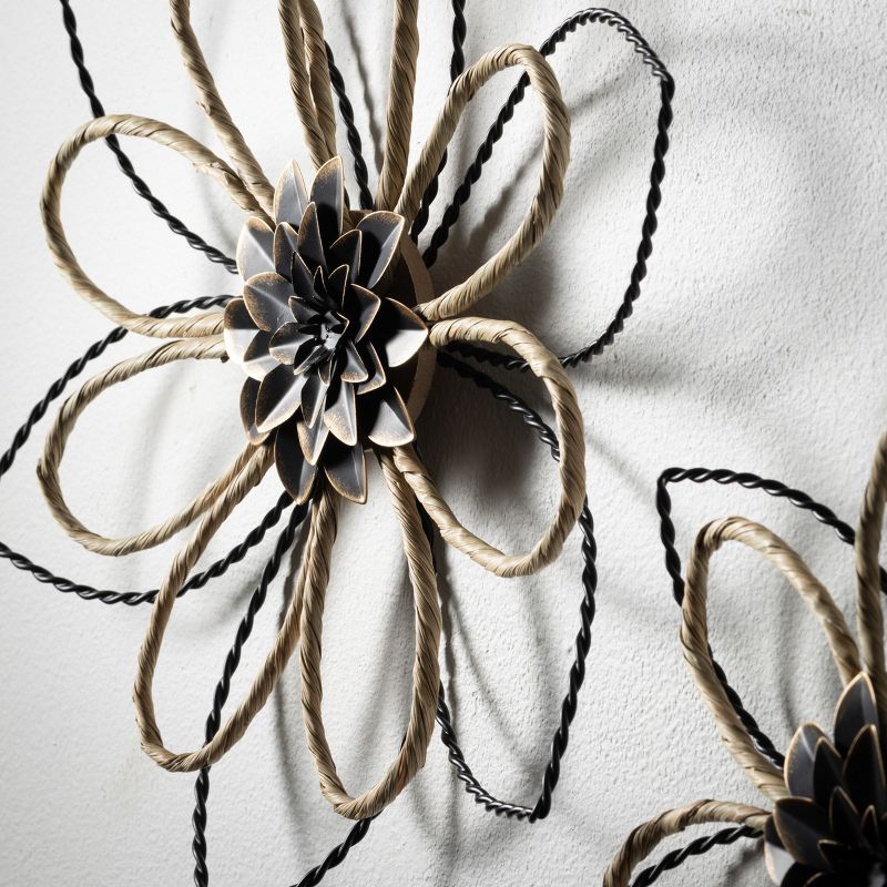 Sullivans Sculpted Wire Wall Flower Art Set of 2, 14.75"H & 11"H Black, 2 of 5