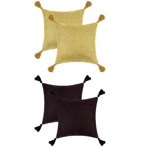 Unique Bargains Linen Fringe Pillow Covers Set with Tassel Design 4 Pcs - 1 of 4