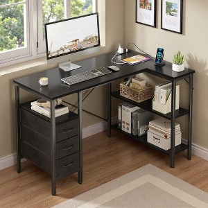 FONTOI 55 Inch L-Shape Computer Desk Game Desk with 3 Drawers USB Interface, Workstation Working Table with Open Shelf, Black, 55.1"* 31.5"*29.5" - 1 of 4