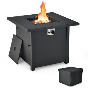 Costway 32'' Square Propane Gas Fire Pit Table with Glass Stones Rain Cover 50,000 BTU - 1 of 4