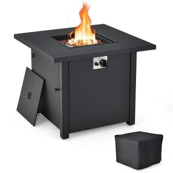 Costway 32'' Square Propane Gas Fire Pit Table with Glass Stones Rain Cover 50,000 BTU