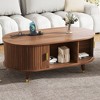 CAVINAS Modern Oval Fluted Side Coffee Table with Sliding Door & Charging Station,Farmhouse Storage Cocktail Center Table for Living Room - 2 of 4