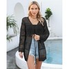 Coolmee Women's Crochet Cardigans Solid Lightweight Tie Front Tops Hollow Out Beach Cover Ups Long Sleeves Summer Knit Cover Cardigans One Size Black - 2 of 4