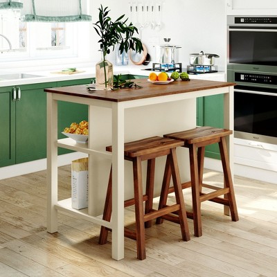 NicBex Dining Table Set for 4 Morden Counter Height Table with 2 Storage Open Shelves and 2 Wooden Stools for Kitchen