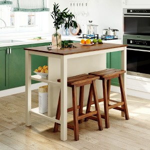 NicBex Dining Table Set for 4 Morden Counter Height Table with 2 Storage Open Shelves and 2 Wooden Stools for Kitchen - 1 of 4