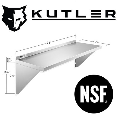 KUTLER 12" x 36" Stainless Steel Wall Mount Shelf with Backsplash