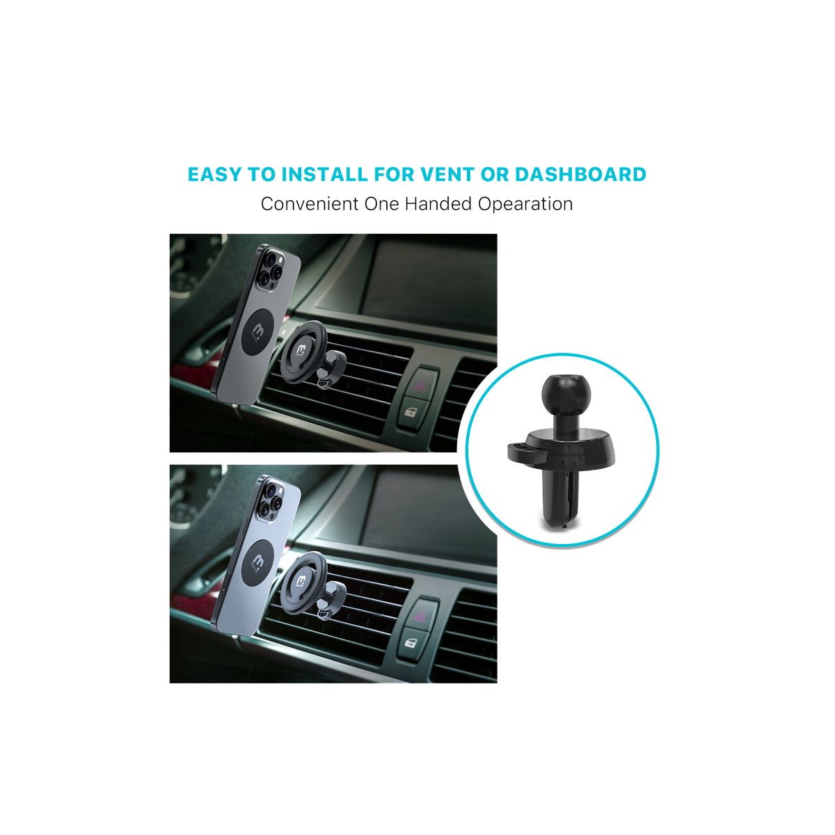 MyBat Pro 3-in-1 Magnetic Car Mount – Hands-Free Phone Holder for Car - Black - thumbnail 4