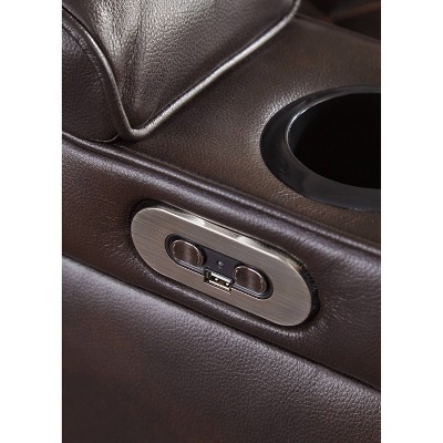 Brown Faux Leather Power Reclining Sofa with Storage and Cup Holders