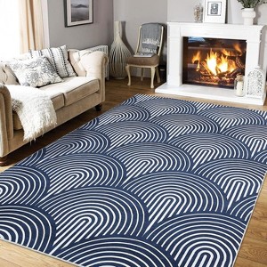 Washable Area Rug, Modern Striped Floor Carpet, No-Shedding Non-Shedding Non-Slip Abstract Mat for Nursery Office Living Room Apartment Bedroom - 1 of 4
