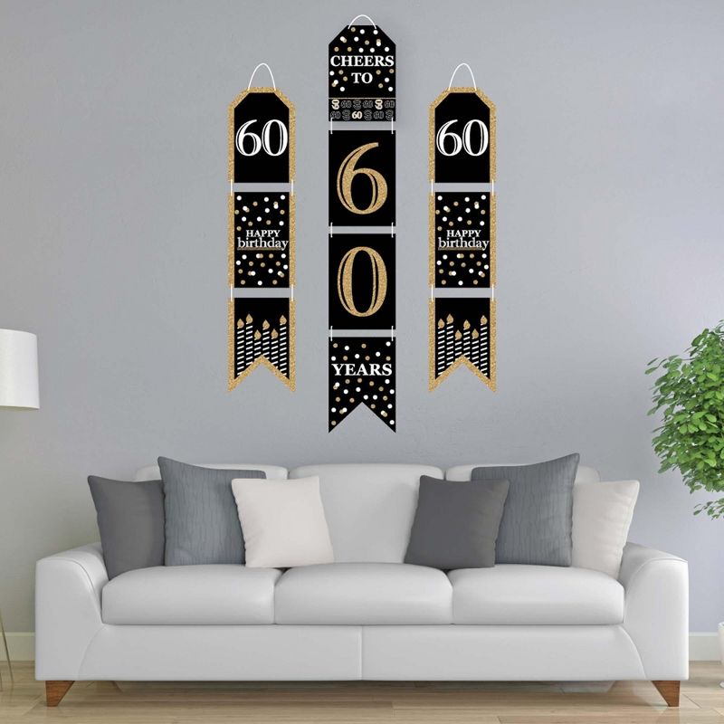 Big Dot of Happiness Adult 60th Birthday - Gold - Hanging Vertical Paper Door Banners - Birthday Party Wall Decoration Kit - Indoor Door Decor, 2 of 8