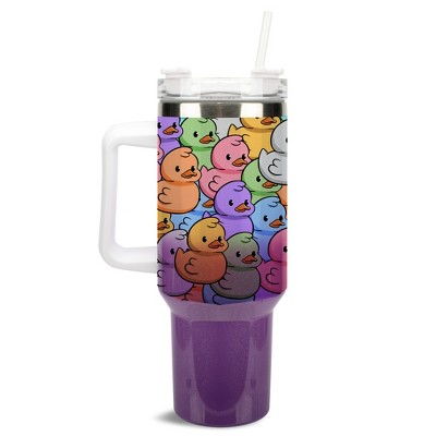 100 North Rainbow Rubber Duck Cartoon Collage 40 oz. Stainless Steel, Large Water Bottle Coffee Mug, Spill & Leak Resistant, Thermal Travel Tumbler