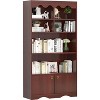 Homhougo 5 Tier Modern Bookcase with Doors, Brown Wood Bookcase Storage Organizer Shelf, 63 in Tall Display Storage Shelves, Walnut - 4 of 4