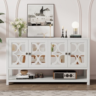 60"W Console Table Sideboard Entryway Table Storage Cabinet Accent Table with Mirrored Doors, Open Shelf, White/Antique Navy/Espresso-ModernLuxe