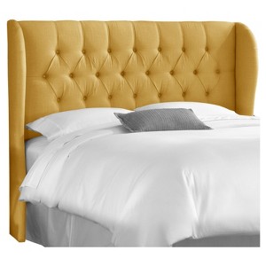 Full Tufted Upholstered Wingback Headboard French Yellow Linen - Threshold