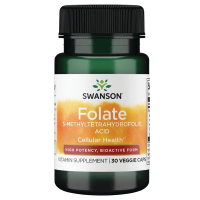 Swanson Folate 5-Methyltetrahydrofolic Acid - High Potency, Bioactive Form 800 mcg 30 Veg Capsules.