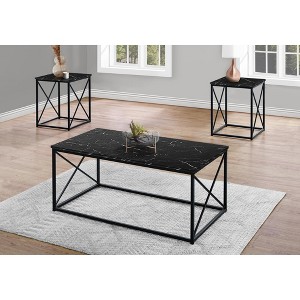 Monarch Specialties Table Set 3Pcs Set Coffee End Side Accent Living Room Metal Laminate Black Marble Look Contemporary Modern - 1 of 4