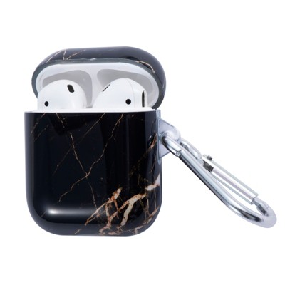 Insten Case Compatible with AirPods 1 & 2 - Smooth Marble Pattern Skin Cover with Keychain, Black