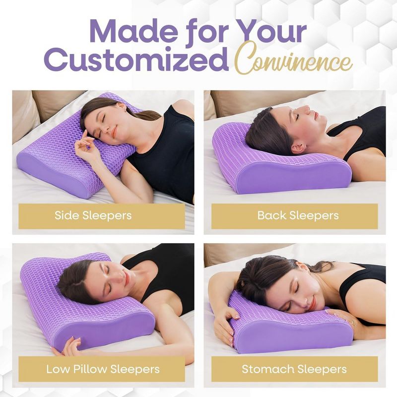 Contour Comfort Orthopedic Pillow, New Technology Cooling Soft Gel Top for Sweat Free Sleep | Memory Foam for Neck Pain Relief / Side Sleepers- Purple, 5 of 7