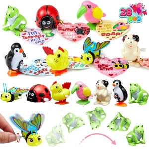 Joyfy 28 Pcs Valentines Wind-up Toy with Cards for Kids, Valentines Party Favors, Goody Bag Fillers, Classroom Exchange Gifts, Novelty Funny Gifts - 1 of 4