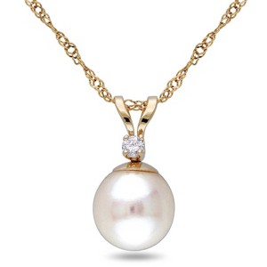 EVERLY JEWELRY | 14k Yellow Gold 7-7.5mm Cultured Freshwater Pearl and Diamond Accent Pendant with Chain, 17" - 1 of 4