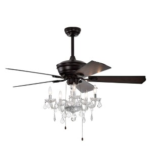 52" Crystal Shade Ceiling Fan Lamp, 3 Speed, 4 Timing, 5 Reversible Blades Crystal Ceiling Fan, 5PCS*E12 (No Include Bulb) ¨C Hand Pull Chain - 1 of 4