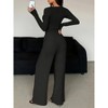 Women's V-Neck Button-Down Long Sleeve Top & Wide-Leg Pants Set, Casual Loungewear Outfit Black S - 4 of 4