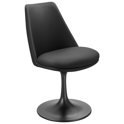 Modway Lippa Faux Leather Dining Side Chair – Black Swivel Armless Chair with 360° Rotation and Pedestal Base for Dining or Office