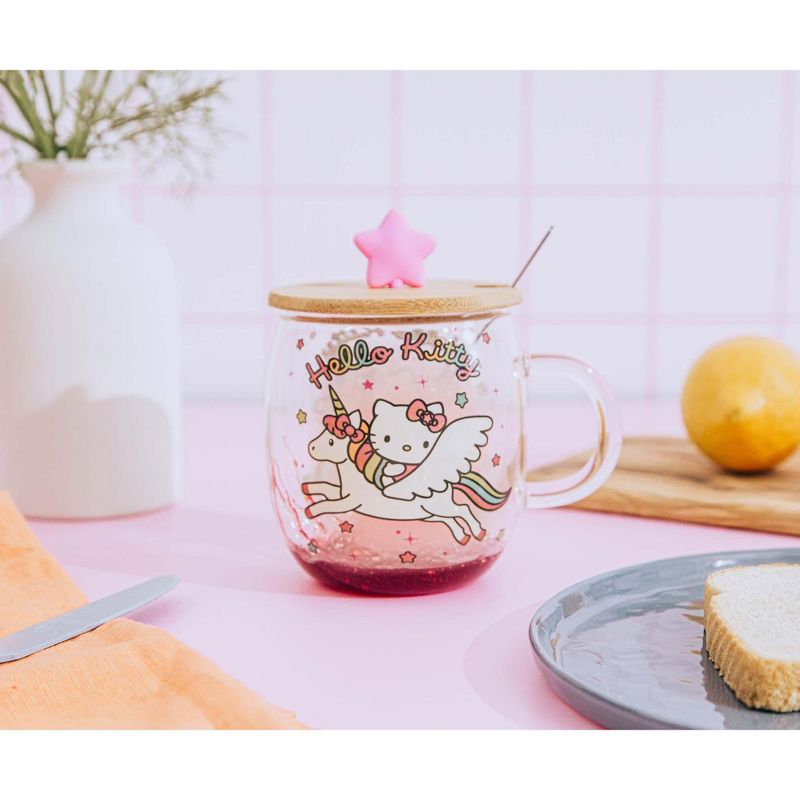Silver Buffalo Sanrio Hello Kitty Glass Mug With Star-Topper Lid and Spoon | Holds 17 Ounces, 5 of 9