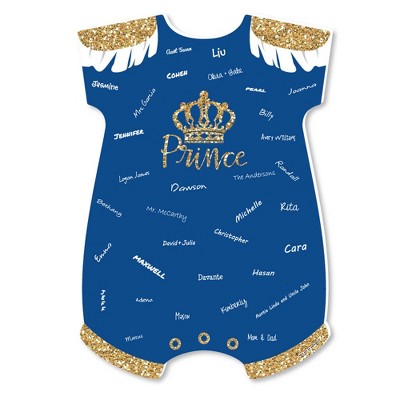 Big Dot of Happiness Royal Prince Charming - Baby Bodysuit Guest Book Sign - Baby Shower Guestbook Alternative - Signature Mat