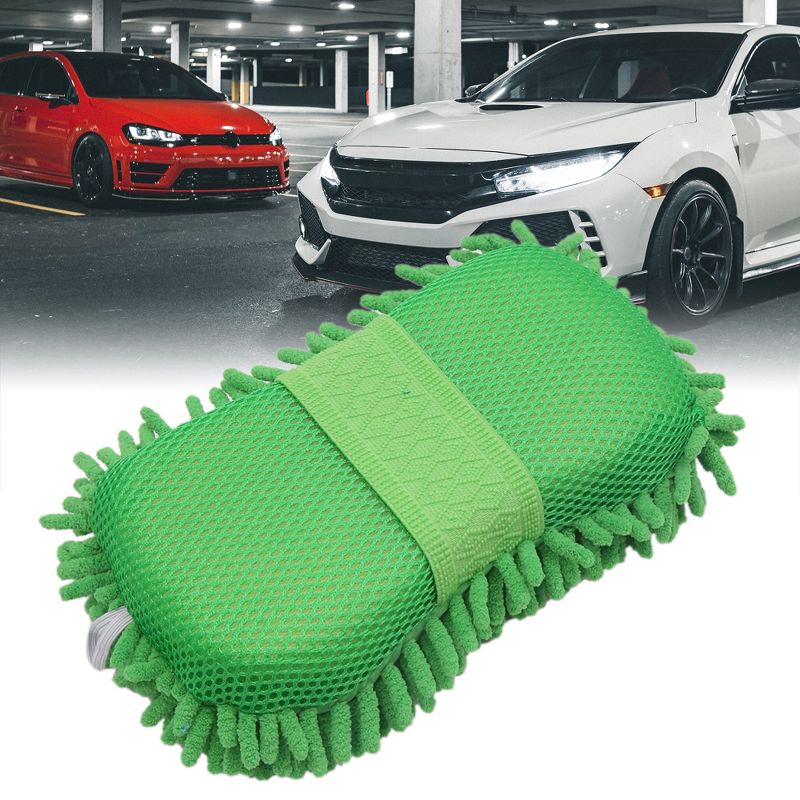 Unique Bargains 8-Shape Microfiber Fiber Chenille Sponge Car Wash Cleaning Glove Brush Pad Green 9.8x5.1x2.8inches, 2 of 7
