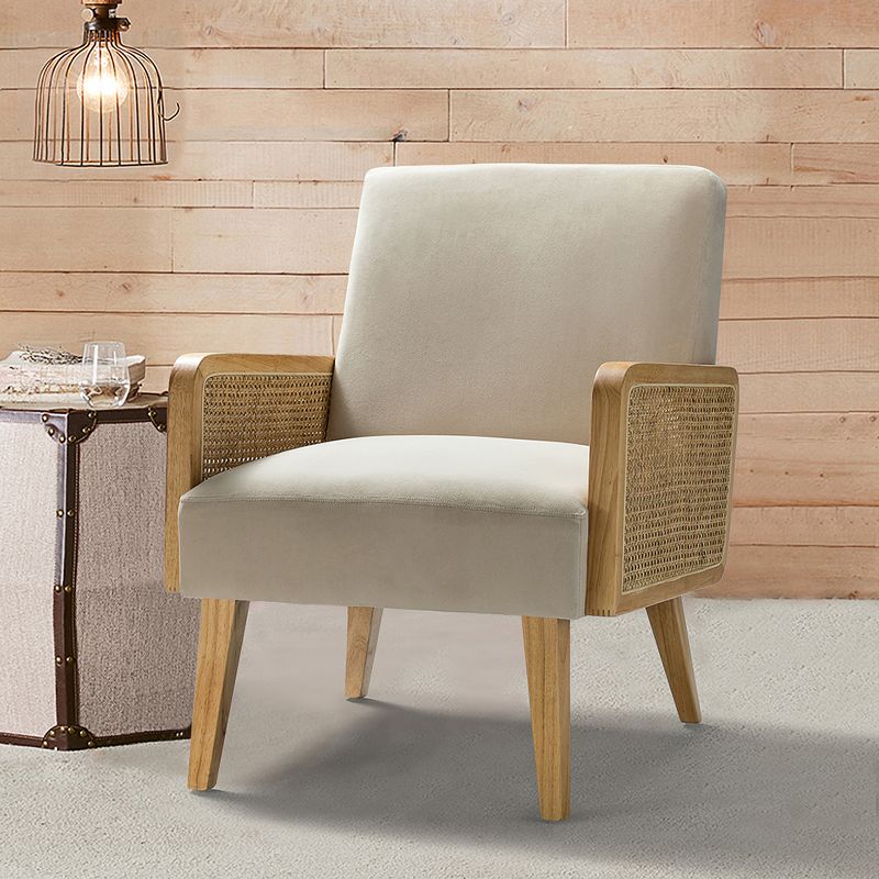 Chloé Cane Arm Chair with Wood Base Living Room Upholstered Accent Chair with Rattan Armrest | Karat Home, 4 of 12