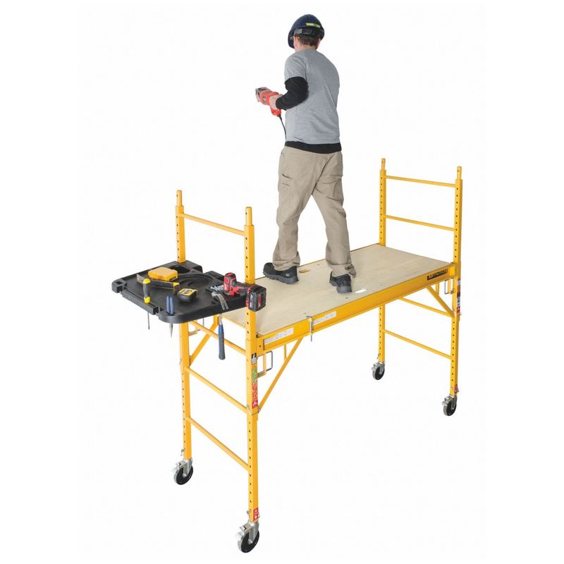 MetalTech 6 Foot High Portable Adjustable Platform Jobsite Series Baker Mobile Scaffolding Ladder with Locking Wheels, 3 of 7