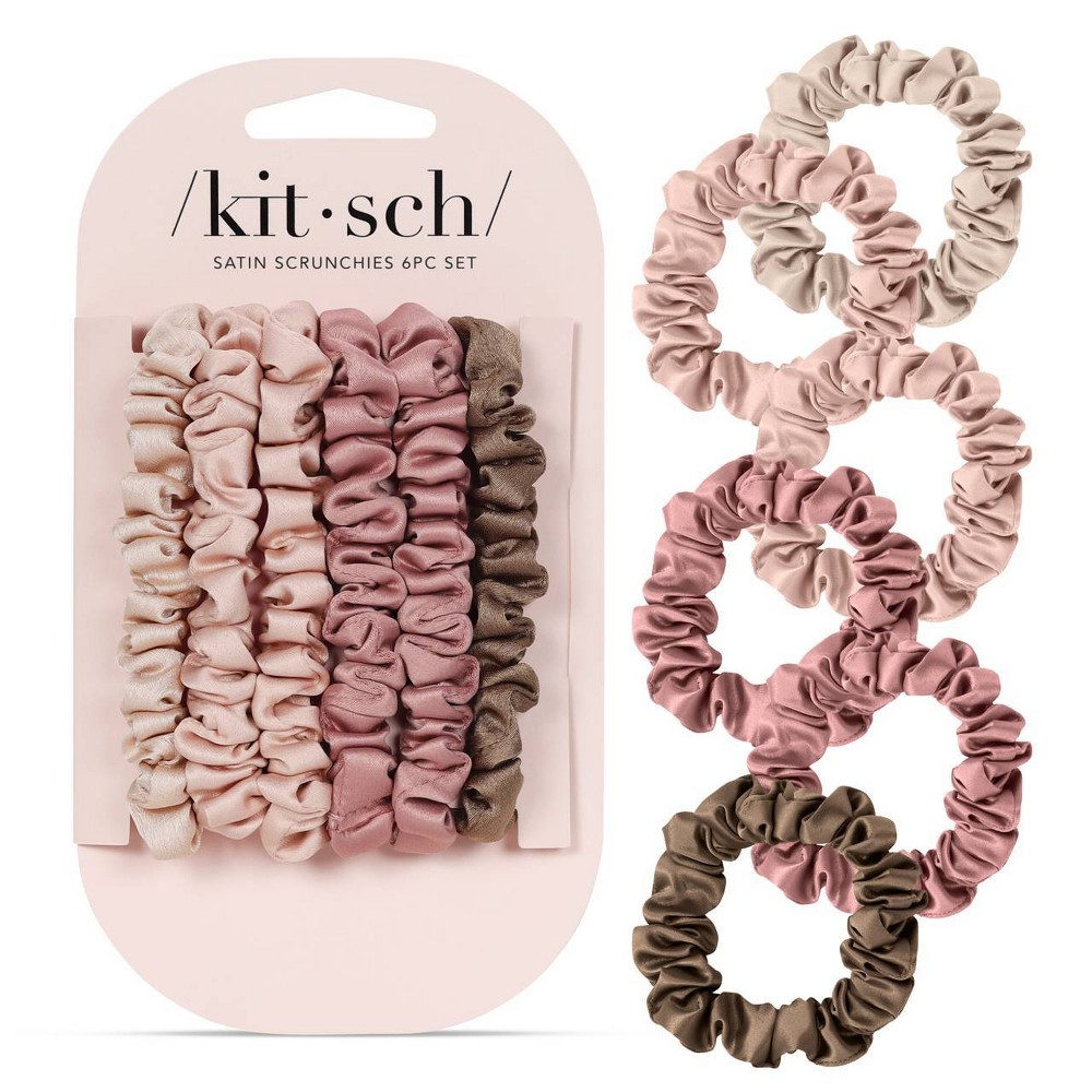 Photos - Hair Styling Product Kitsch Ultra Petite Satin Scrunchies - 6pk - Terracotta