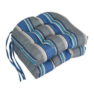 Blazing Needles, 16-inch Spun Polyester Patterned Outdoor U-shaped Tufted Chair Cushions (Set of 2) - 1 of 2